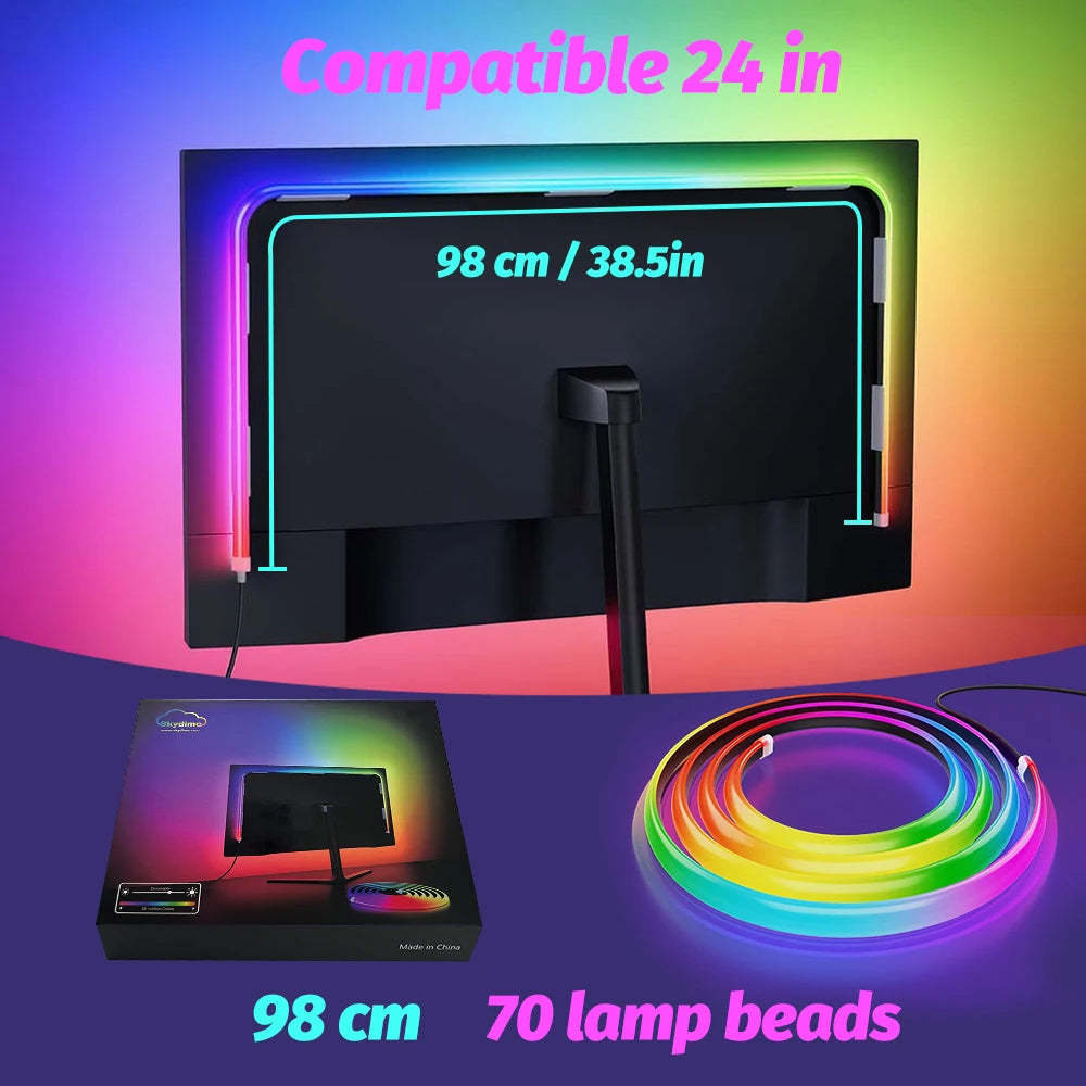 Upgraded RGBIC LED Strip Light PC Monitor Backlight Screen Color Music Sync Computer Light Bar with Dual USB Port APP Control Zpaxo 24in