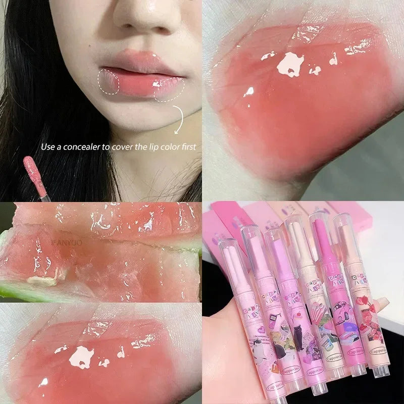 Watery Clear Lip Glaze Flower Love Jelly Mirror Lipstick Waterproof Zpaxo