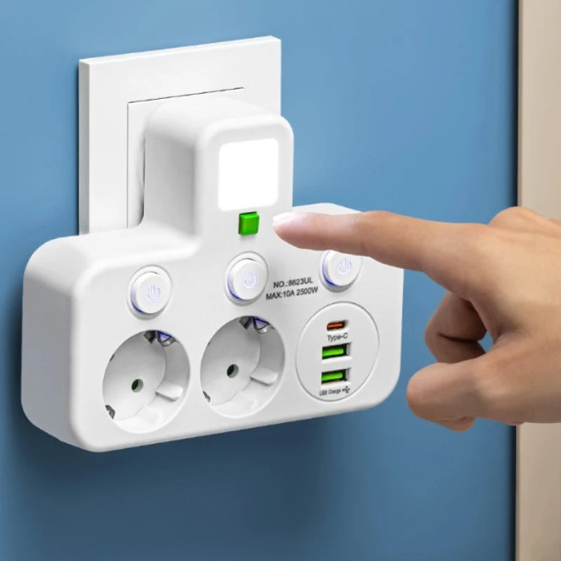 EU Power Sockets Usb Wall Socket Multiple European Plug Wall Mounted European Standard Socket USB-C Charging Power Sockets Zpaxo