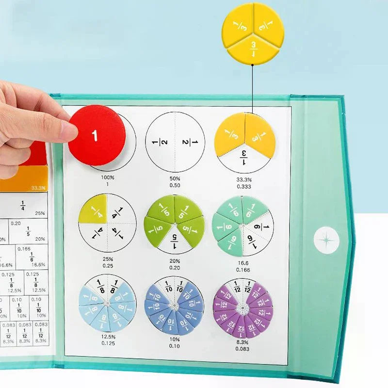 Montessori Magnetic Fraction Learning Math Toys Montessori Arithmetic Teaching Aids Wooden Book Educational Toys for Children Zpaxo