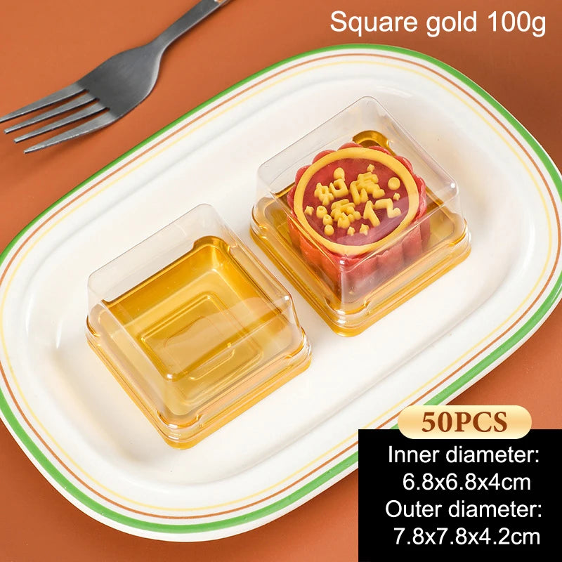 Dessert Egg-yolk-puff Boxtransparent Gold Square Plastic Mooncake Zpaxo 100G