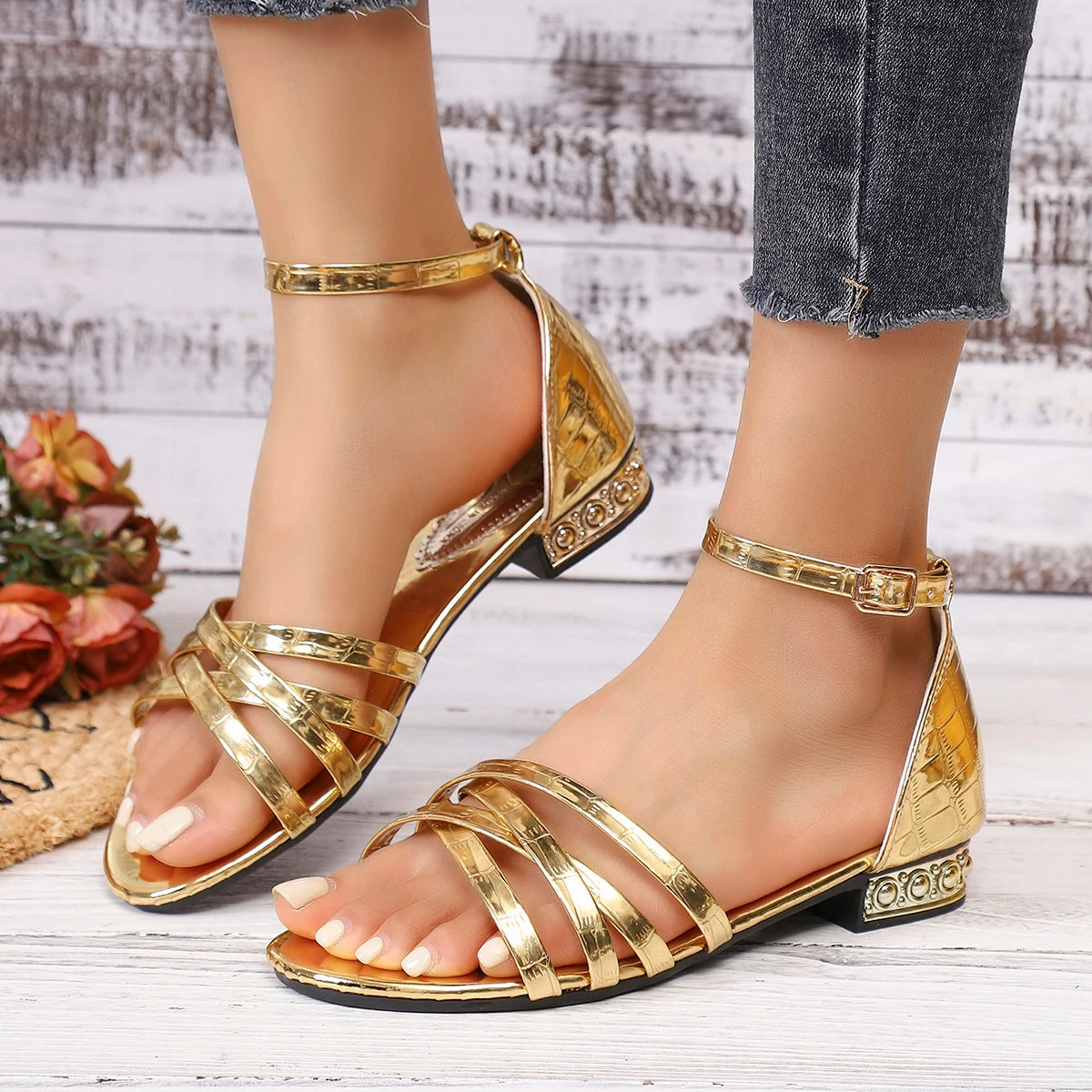 2026 New Women Sandals Chunky Mid-Heel Fashion Sandals Open-Toe Korean Style Shoes Women Sexy Versatile Shoes Zapatos De Mujer Zpaxo
