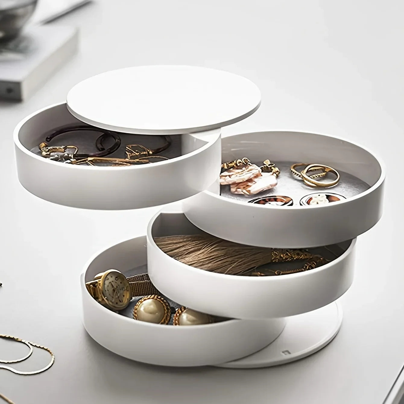 Rotating Multi-layer Desktop Storage Box Hair Accessories Jewelry Makeup BoxNWith Lid Dustproof Jewelry Box Jewelry Storage Box Zpaxo 1PC Gray