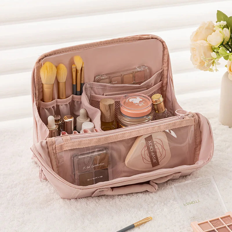Zpaxo Large Waterproof Makeup Bag – Partitioned Travel Organizer Travel Makeup Bag Zpaxo Pink