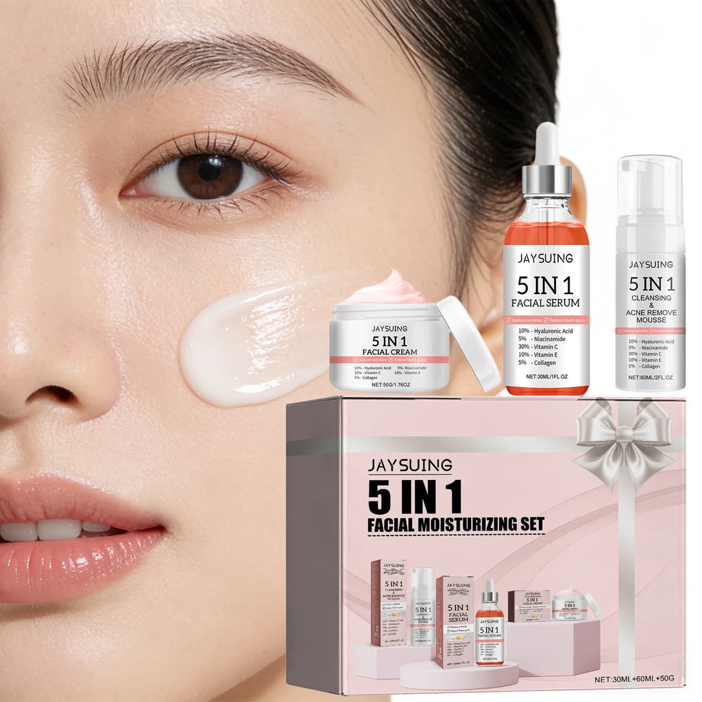 5 in 1 Skincare Set for Deep Hydration Lock with Niacinamide Serum and Vitamin C Moisturization Cleansing mousse serum cream Zpaxo