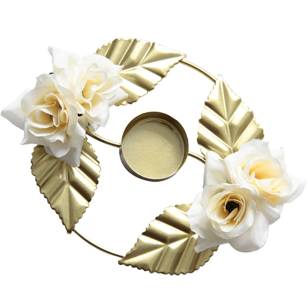 Wreath Holder Realistic Rose Design Metal Golden Table Centerpiece