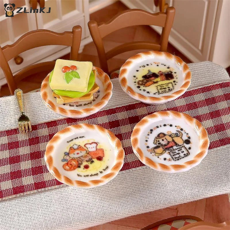 ▶10PCS Cute Dollhouse Miniatures Puppy Dog Print Bread Pan Models Doll House Accessories Decor Kids Pretend Play Toys DIY Gifts Zpaxo