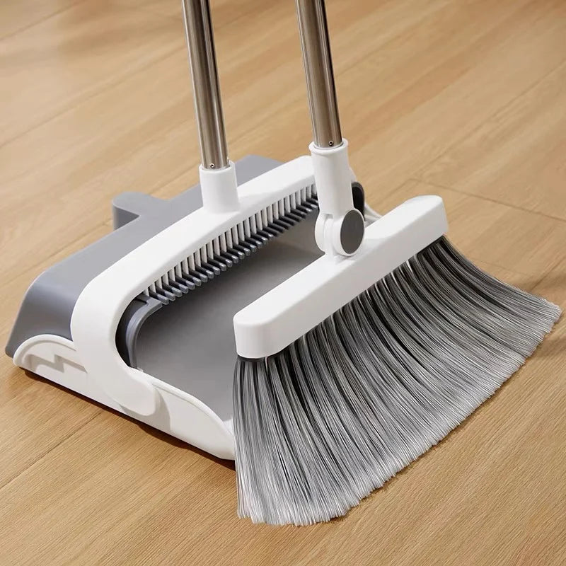Broom Foldabl Dustpan Cleaning Tool Set Comb Teeth 180° Rotation Combo Upright Standing Portable Kitchen Floor Pet Hair Zpaxo