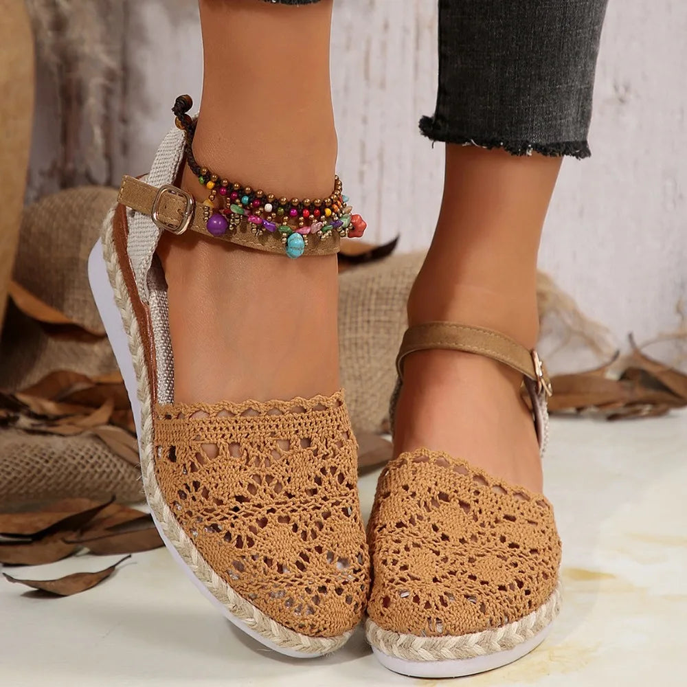 2026 Summer Women's Hollow Wedge Thick-soled Shoes Buckle Designer