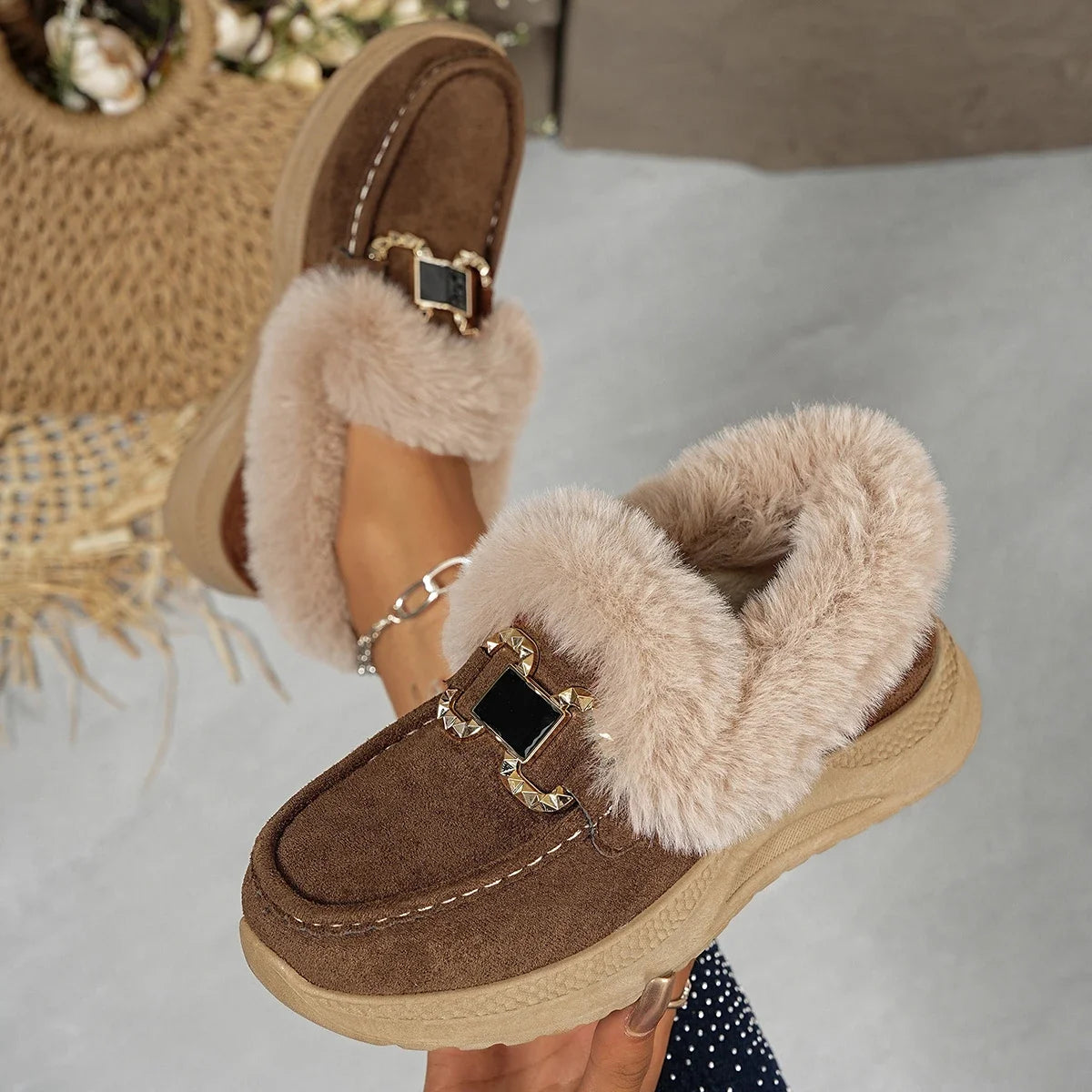 Women Snow Boots 2025 New Comfortable Short Boots Casual Solid Color Ankle Boots Women Autumn Winter Thickened Warm Shoes Women Zpaxo Sepia 38