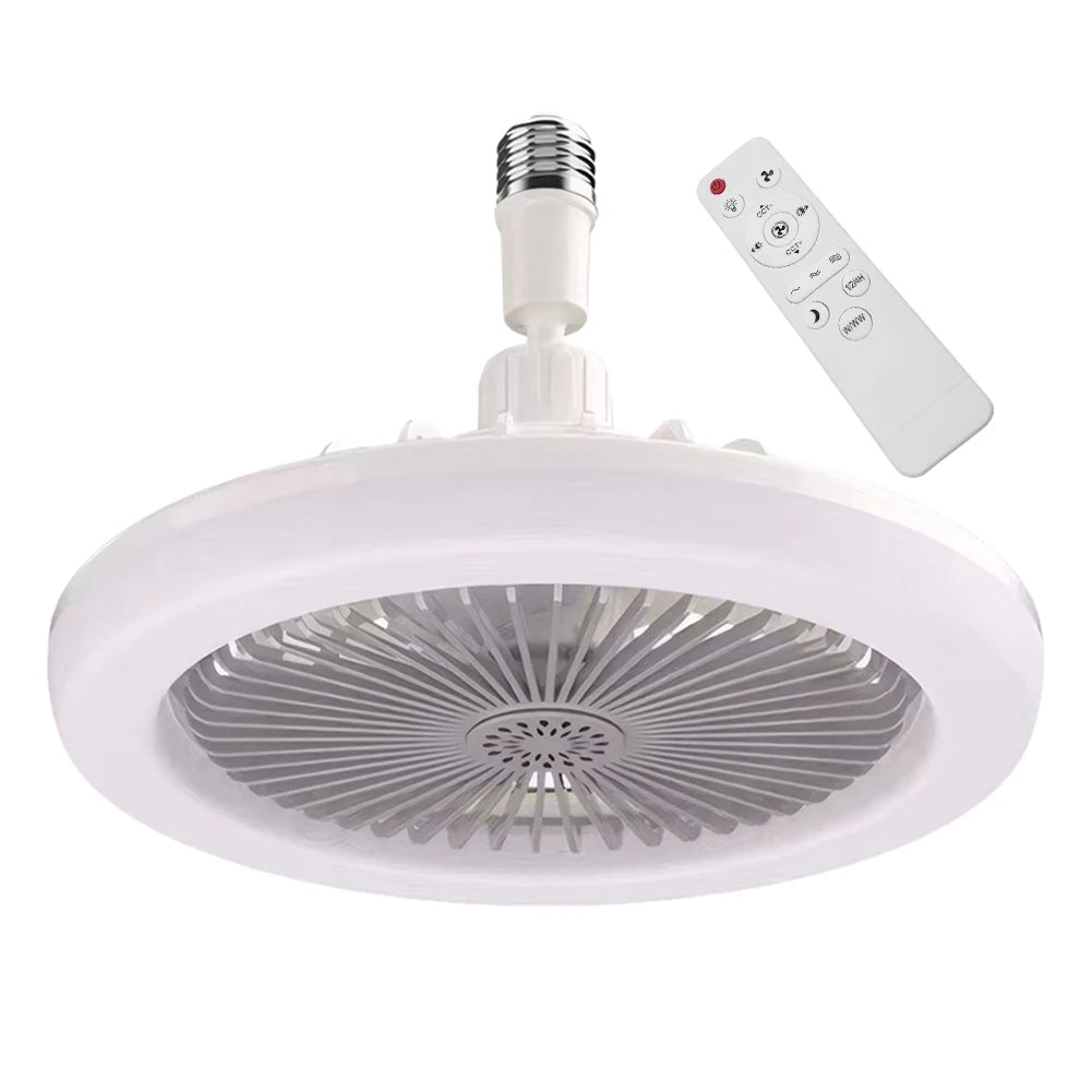 2 In 1 Energy Saving Remote Control Ceiling Fan Lamp Infinitely Dimmable E27/26 Base Bottom Noise Mute LED Decorative Light Zpaxo E27 Grey