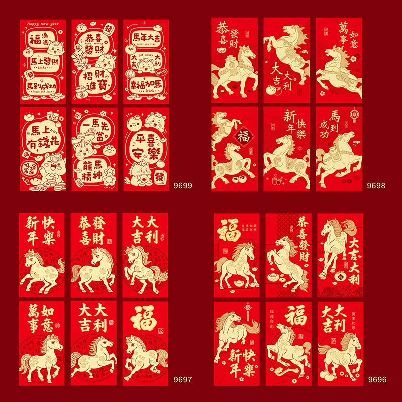 6pcs/set Chinese New Year Money Envelope Lucky Red Pockets Spring Festival 2026 Horse Year Red Envelope Zpaxo