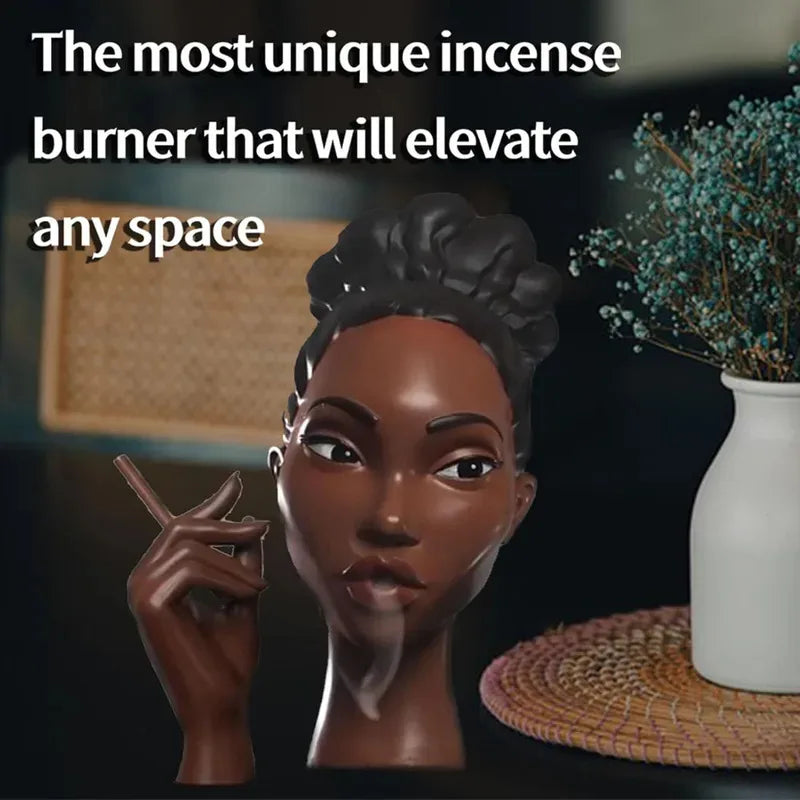 Black Woman Head Incense Burner Artistic Airflow Stand Decorative