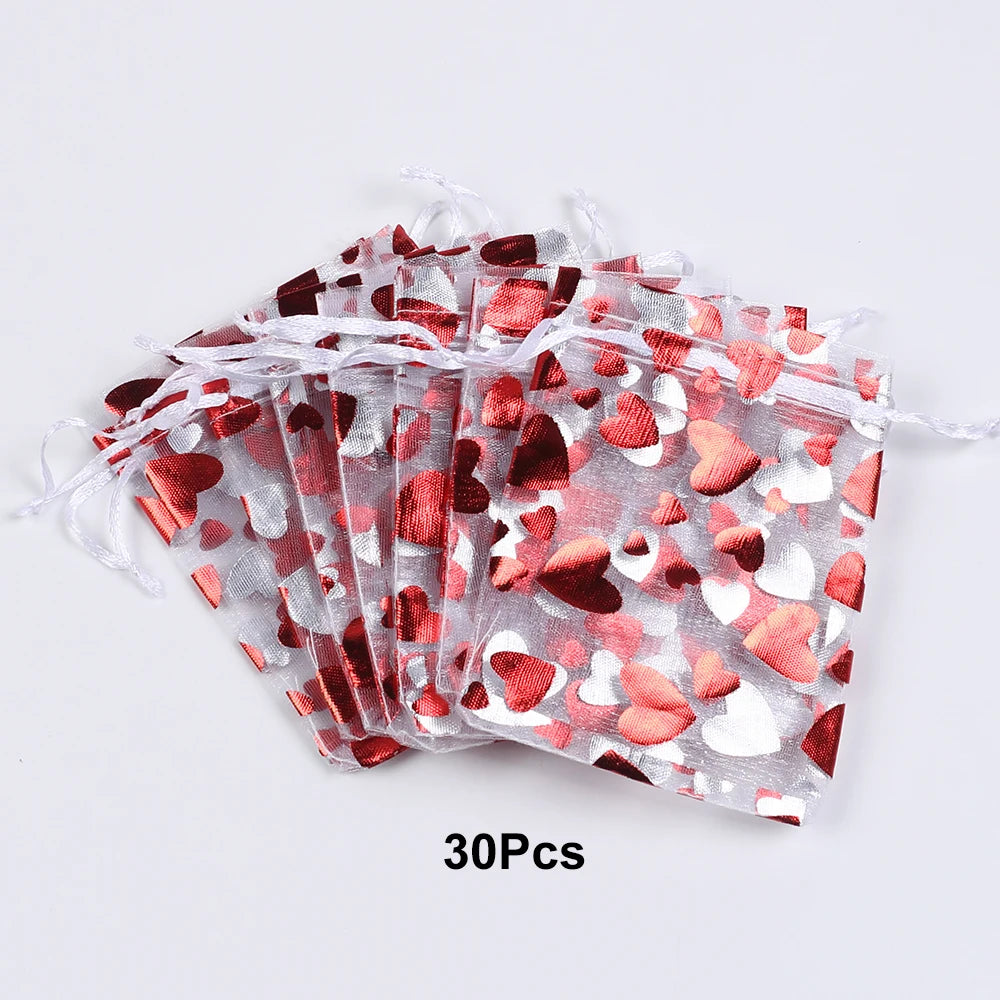 6/30/60/120Pcs Valentine's Day Red Heart Organza Bags Gift Bags Pouches Jewelry Candy Packaging Drawstring Bags for Wedding Zpaxo 30Pcs Other