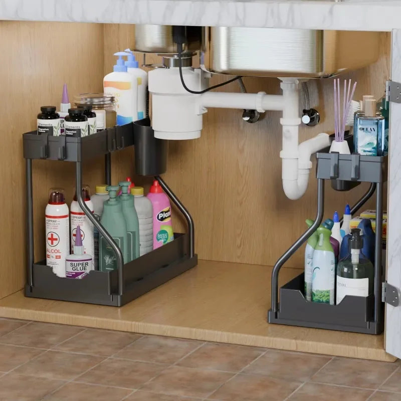 2-Tier Pull-Out Storage Organizer for Kitchen & Bathroom Pull-Out Cabinet Organizer Zpaxo