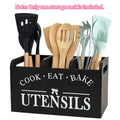 Kitchen Utensil Rack Three Compartments Rustic Wooden Storage Box
