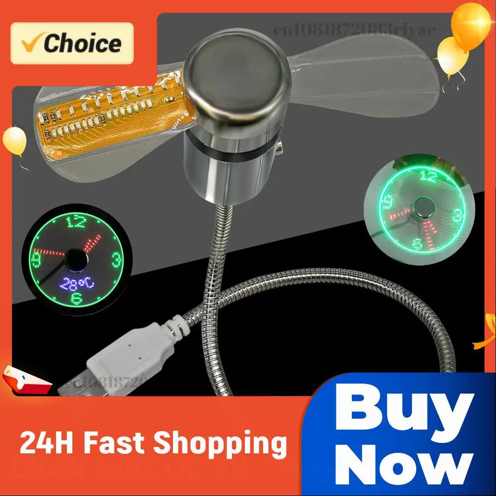 Clock Fans DC 5V Metal Mini Fan Portable Gadgets Cooling Flashing