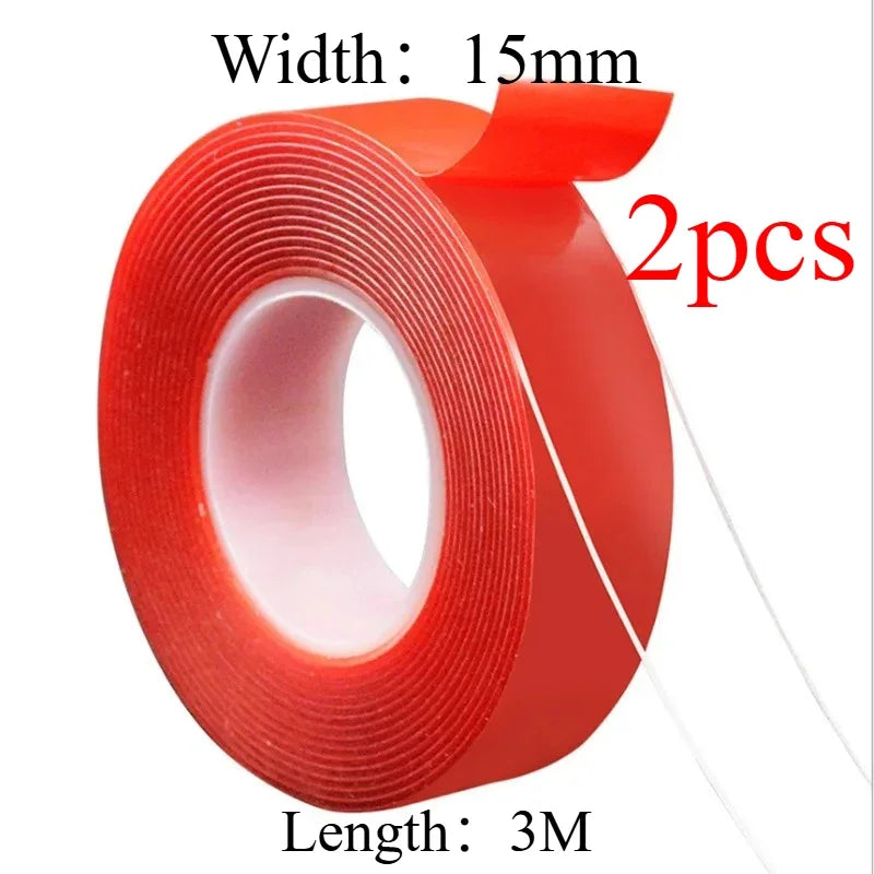 1/2p Ultra Thin Transparent Red Film Double Sided Tape With HighTemperature Resistance No Marks Waterproof Adhesion Strong Adhes Zpaxo 15X3M-2pcs