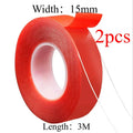 1/2p Ultra Thin Transparent Red Film Double Sided Tape With HighTemperature Resistance No Marks Waterproof Adhesion Strong Adhes Zpaxo 15X3M-2pcs