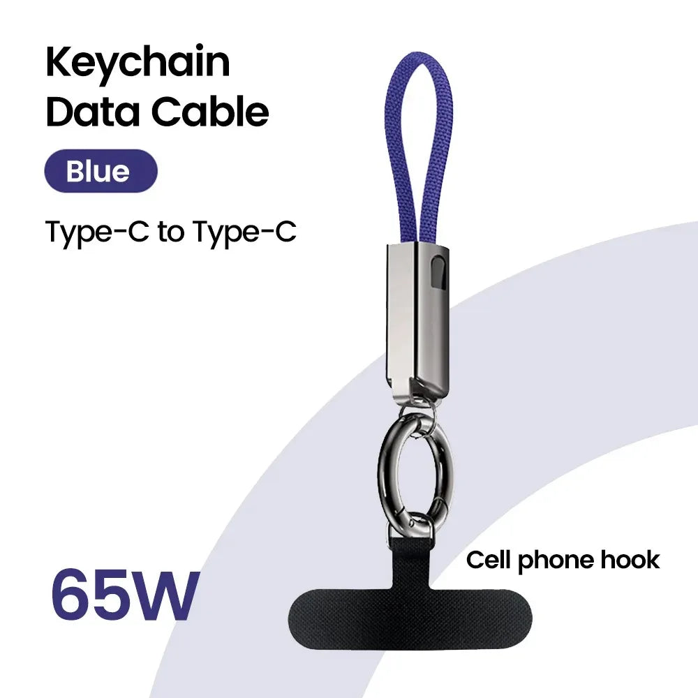 10cm USB-C to USB-C PD 60W Fast Charging Keychain Cable USB-C Charging Cable Zpaxo Blue CC-1