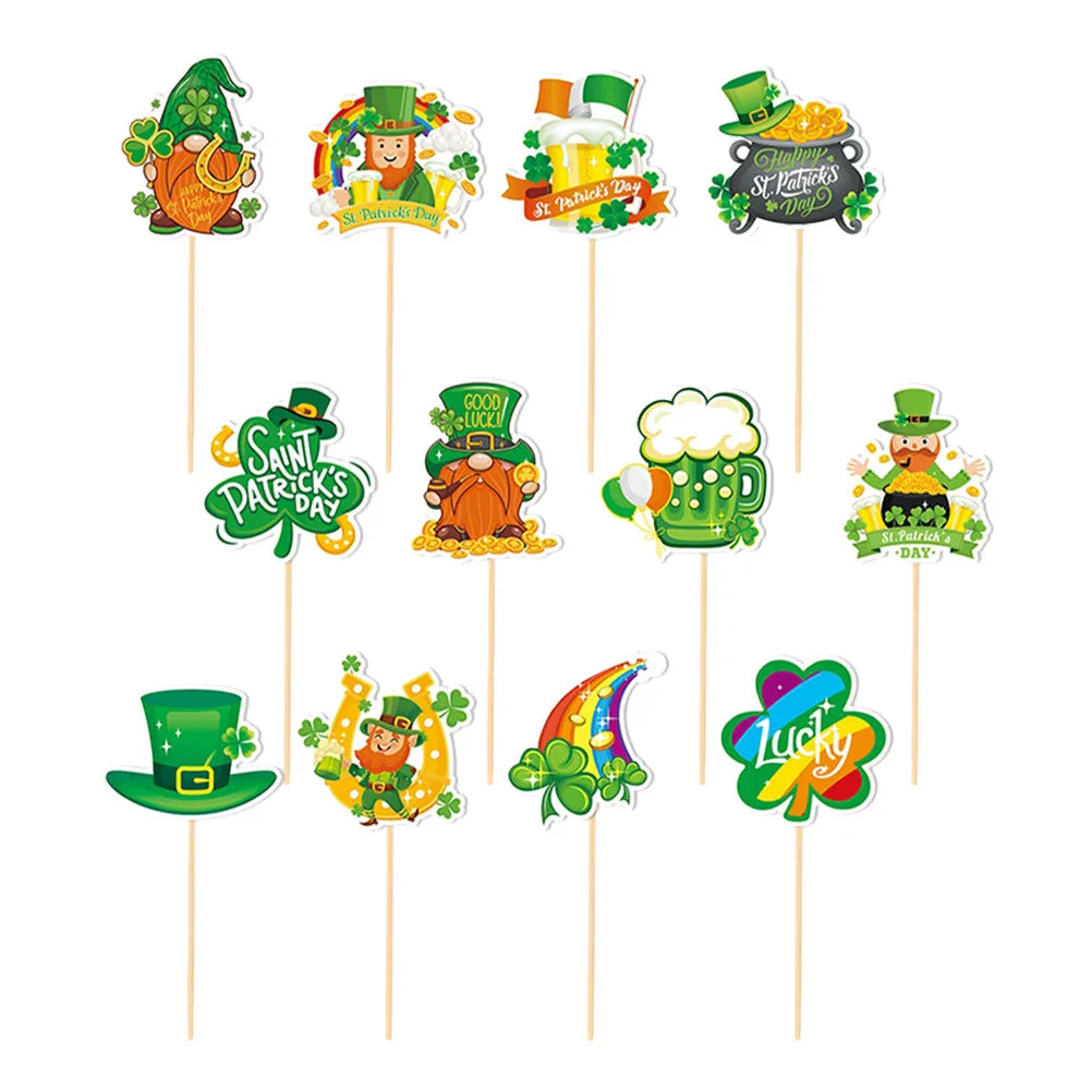 St Patrick's Day Cake Toppers Paper Wood Inserts Dessert Party Decor