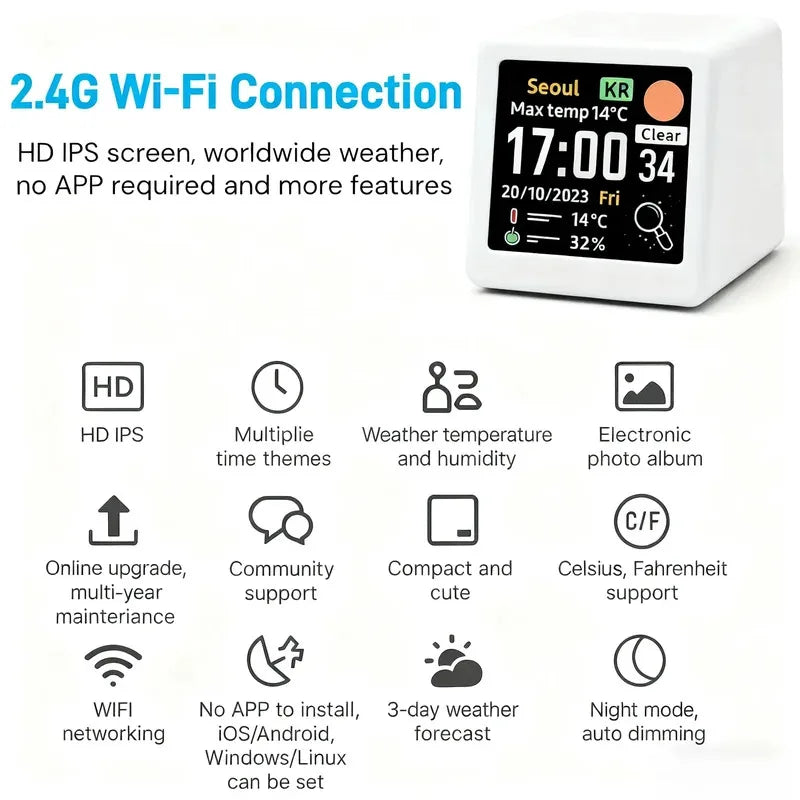 Compact Portable Smart Wifi Weather Station Temperature Humidity Time