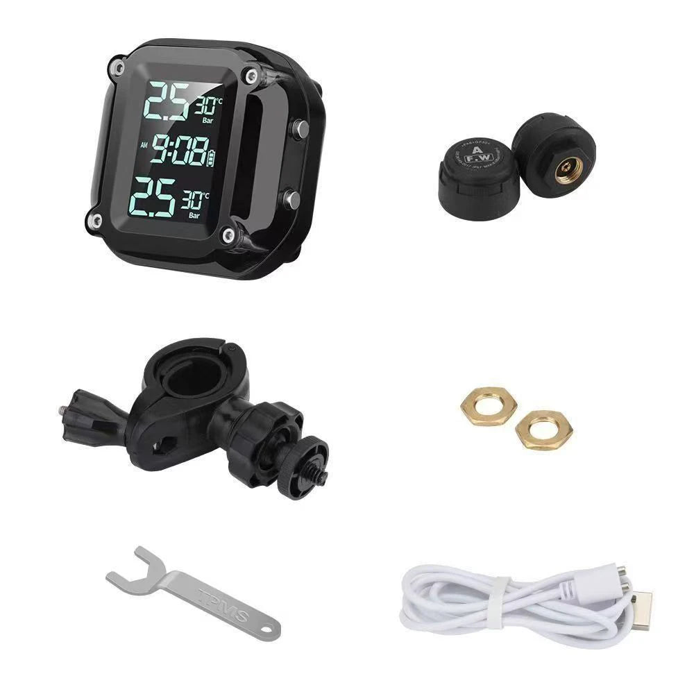 Motorcycle Tire Pressure Monitor System Wireless, Digital Readout with External Mount Sensors, Dual USB Power Supply for On-Road Zpaxo Tire Pressure