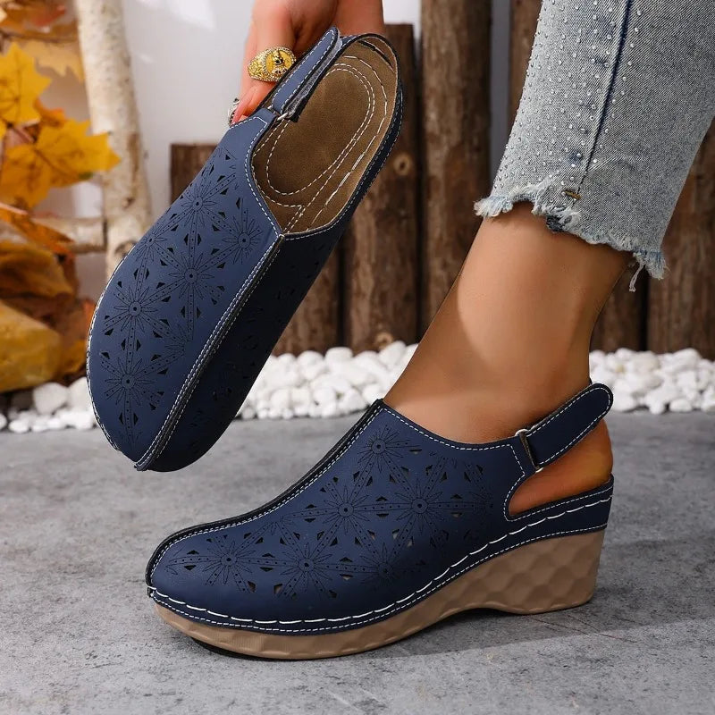 Women Sandals Comfortable Non Slip Beach Shoes Hollow Out Wedge Zpaxo Navy blue 43
