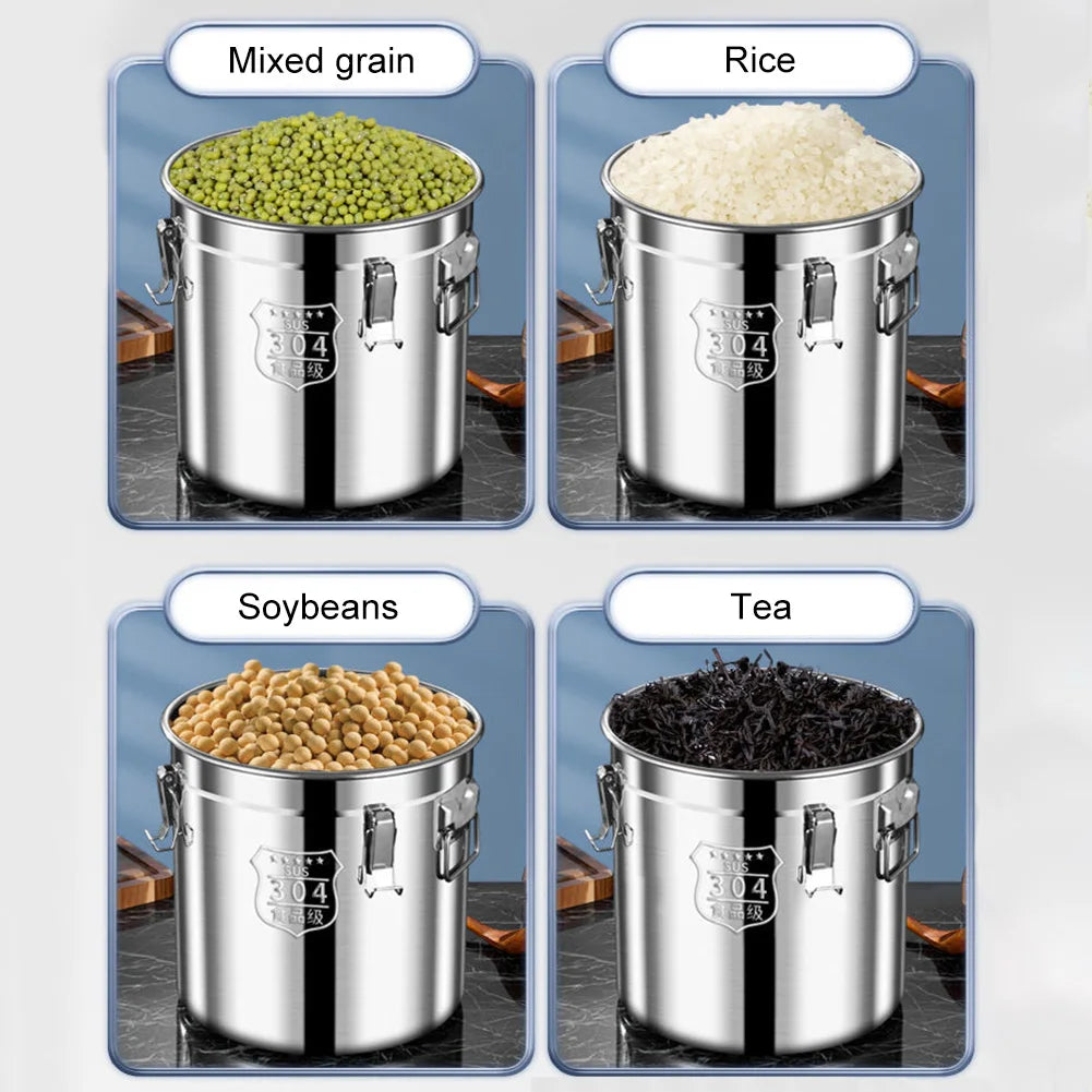 6 12 21 304 Stainless Steel Airtight Canister Lid Food Oil Sugar Milk