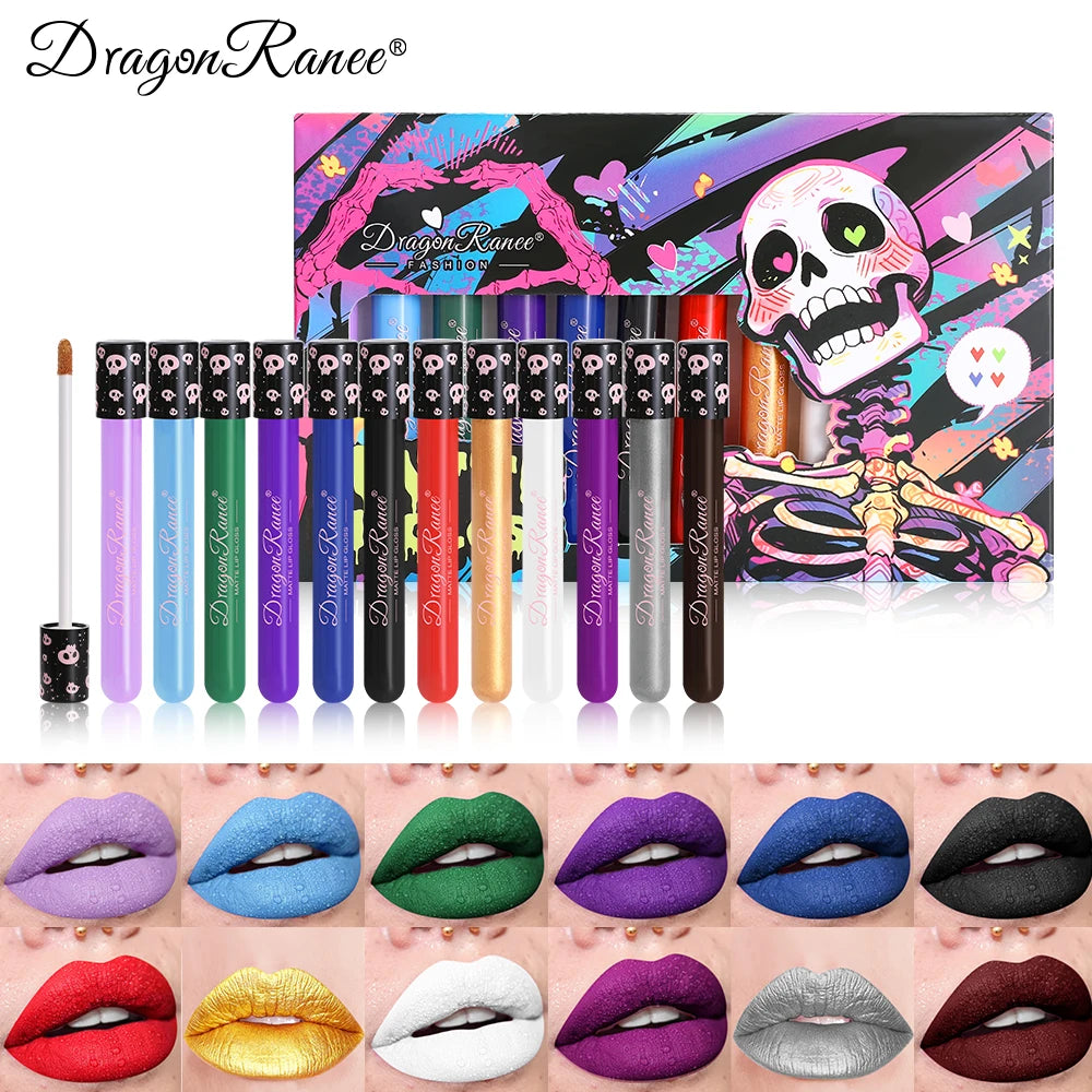 12-Piece Lip Gloss Set, Colorful Lip Gloss, Non-Stick Cup Lipstick, Purple, Black, Brown Lip Gloss, Halloween Performance Festival Lip Gloss Set Zpaxo