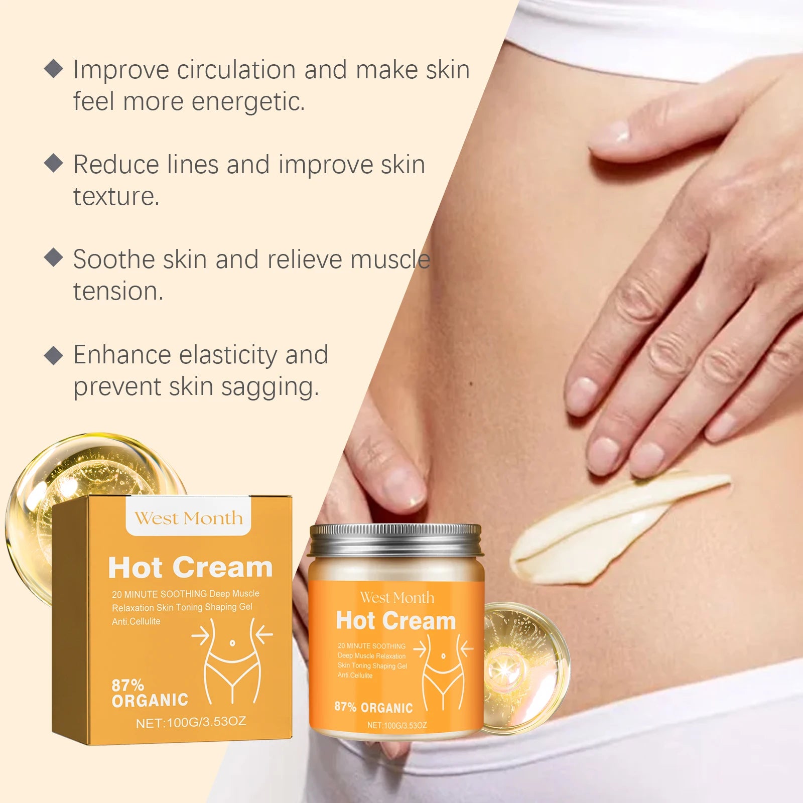 Hot Cream Anti-Cellulite Slimming Lotion 87% Organic | 100g Slimming Body Cream Zpaxo