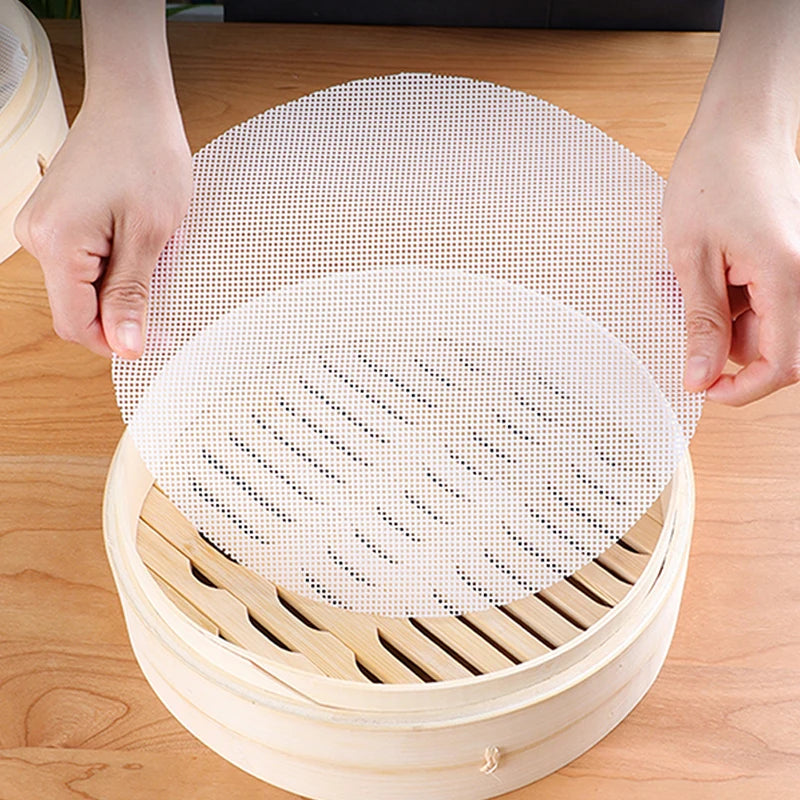 2Pcs Reusable Non-stick Silicone Steamer Liners 16cm Round Bamboo Steamer Mesh Mat for Dumpling Home Kitchen Restaurant Zpaxo