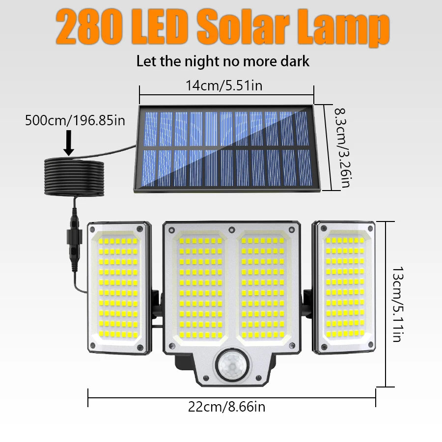 280 LED Solar Wall Light – Motion Sensor Outdoor Flood Lamp