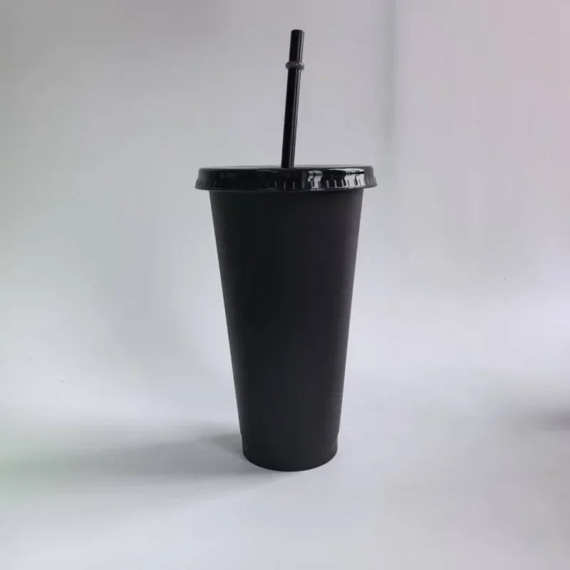 5pcs 710ml Assorted Solid Color Reusable 24oz Plastic Cold Cup Coloured Cup Colored Straw Cup Glasses with Straw and Lid liyi Zpaxo