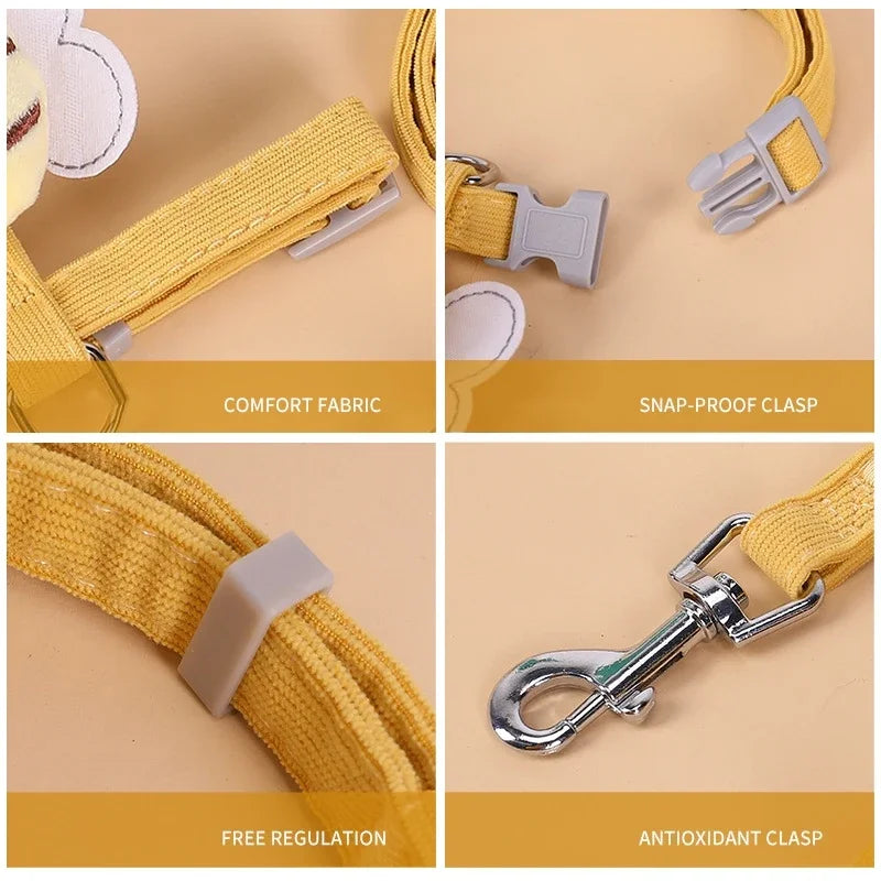 Cat Harness Leash Collar Adjustable Cartoon Bee Double Layer Dog