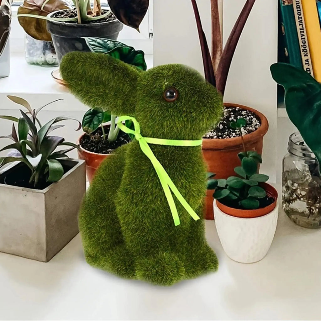 Flocked Moss Bunny Statue Outdoor Garden Decor Easter Rabbit Figurine