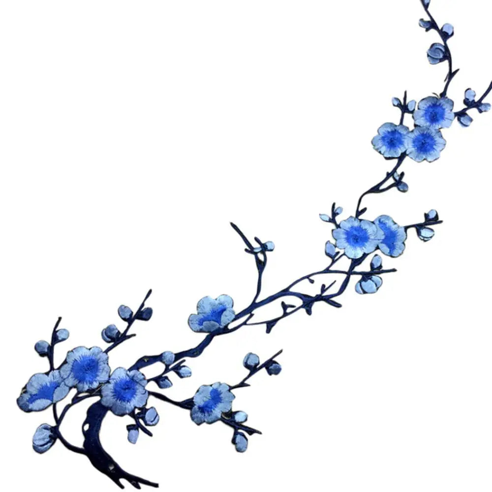 Embroidered Plum Blossom Flower Applique Clothing Embroidery Patch Zpaxo Blue