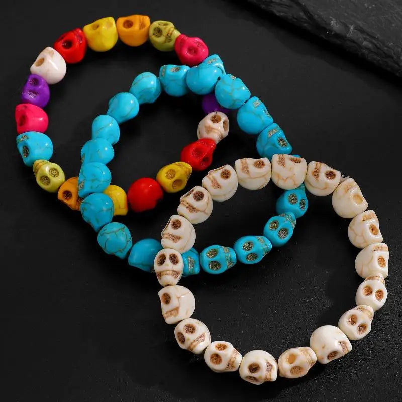 Skull Head Bone Bead Bracelet Colorful Elastic String Gothic Jewelry Zpaxo