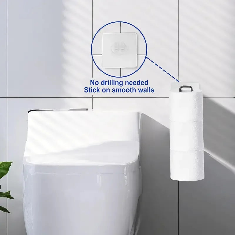 No-Drill Toilet Paper Holder – Self-Adhesive Wall Mount with Towel Bar, Black Iron Bathroom & Kitchen Storage – Space-Saving Tis Zpaxo