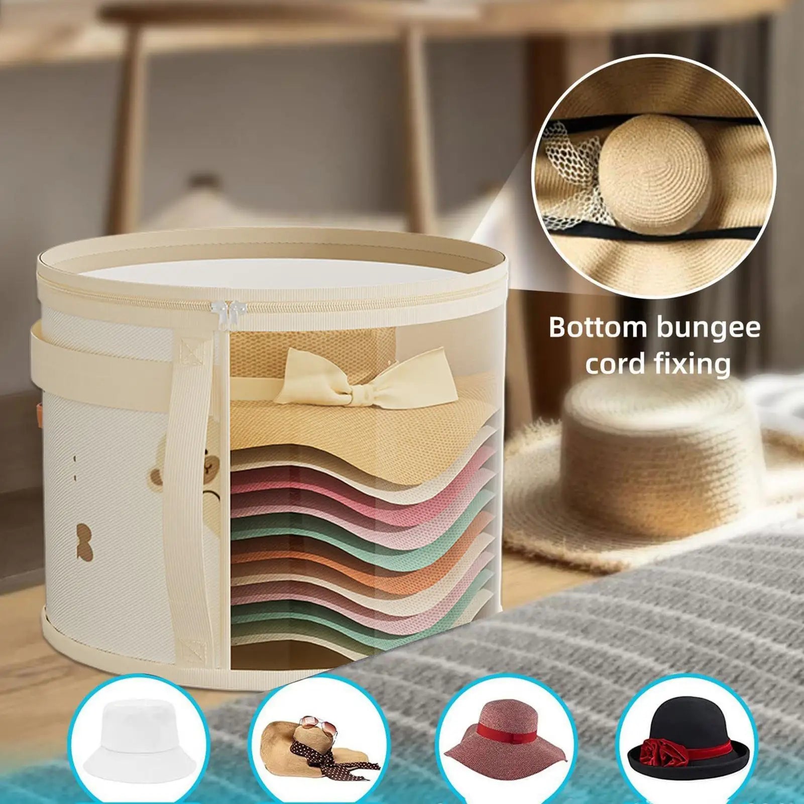 Clear PVC Hat Storage Box Zipper Closure Dustproof Foldable Stackable