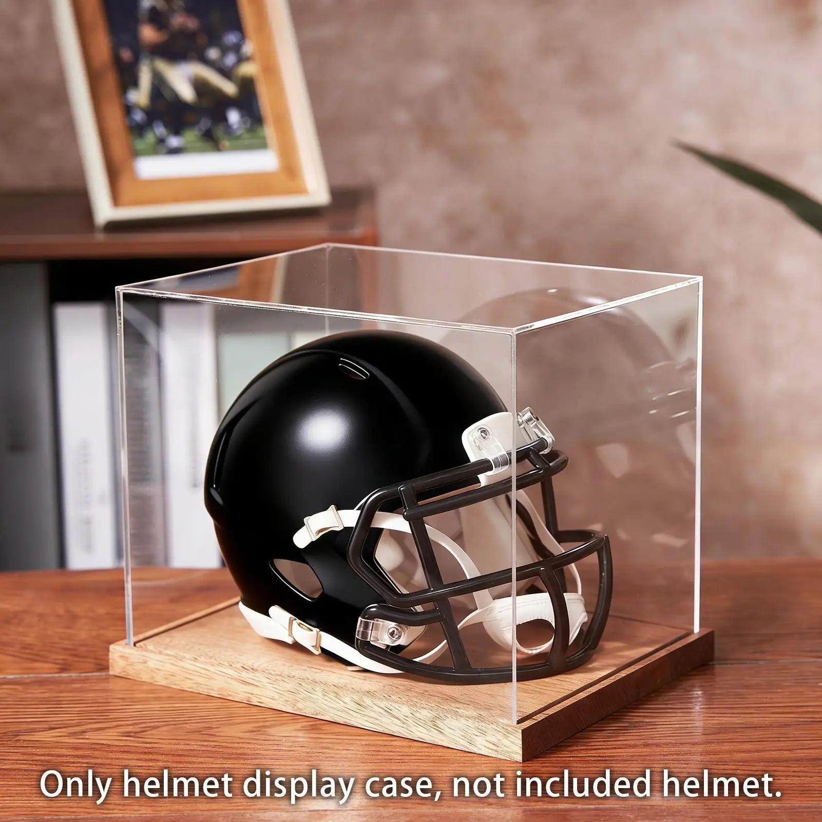 Helmet Case Display Case Full Size Clear Box with Wooden Stand Full Size Football Helmet Display Case for Sports Collectibles Zpaxo