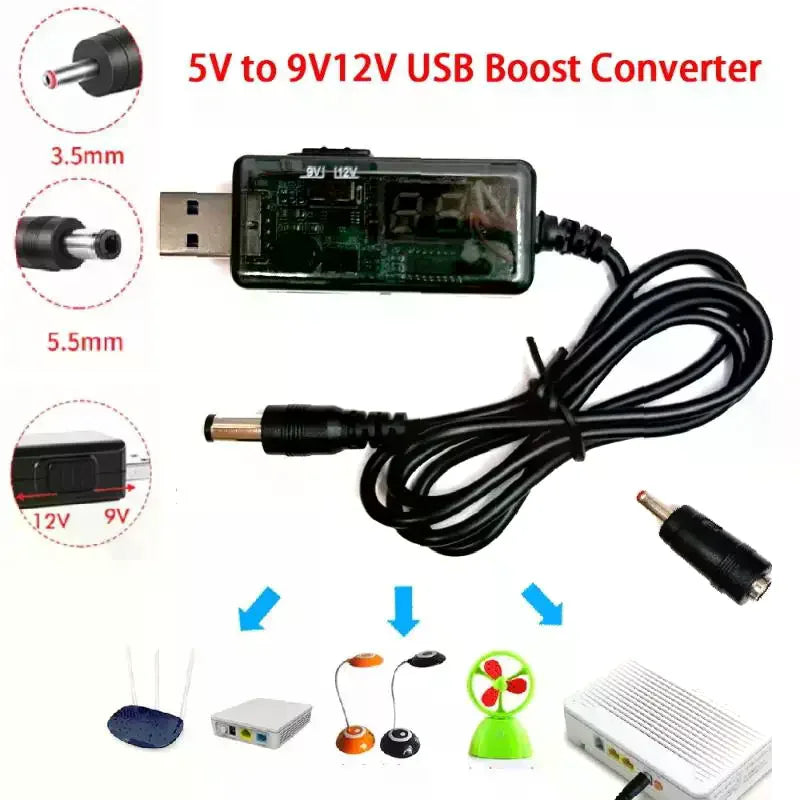 USB Boost Converter DC 5V To 9V 12V USB Step-up Converter Cable + 3.5x1.35mm Connecter For Power Supply/Charger/Power Converter Zpaxo