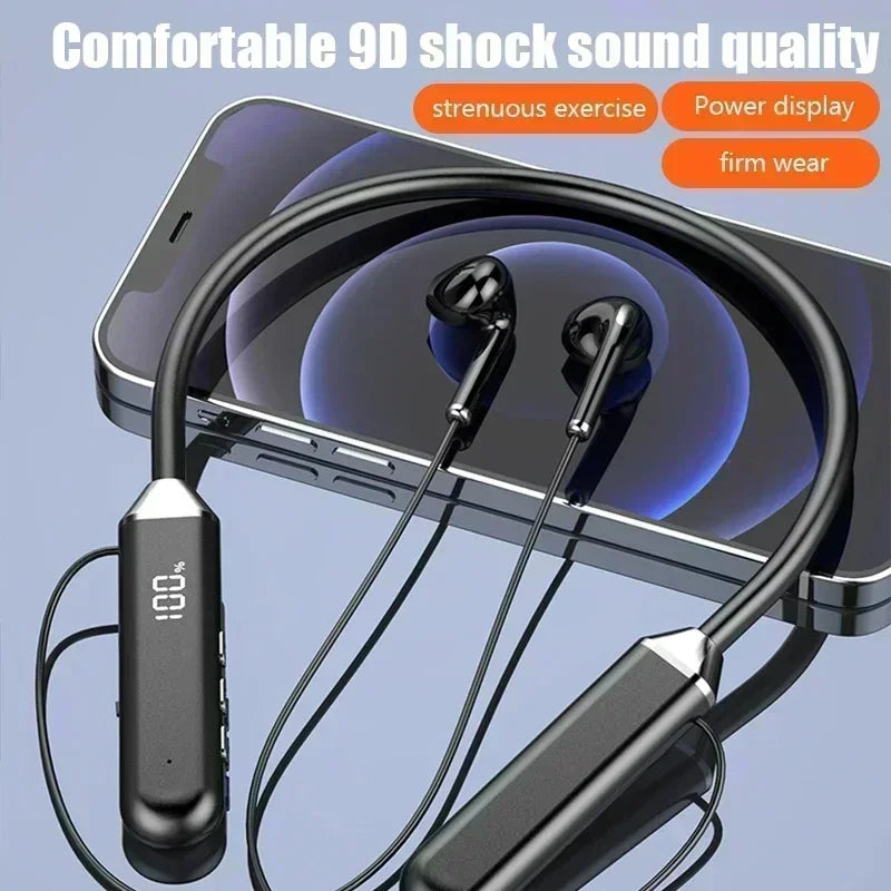 Wireless Neckband Bluetooth Earphones Sound Stereo Battery Display HD