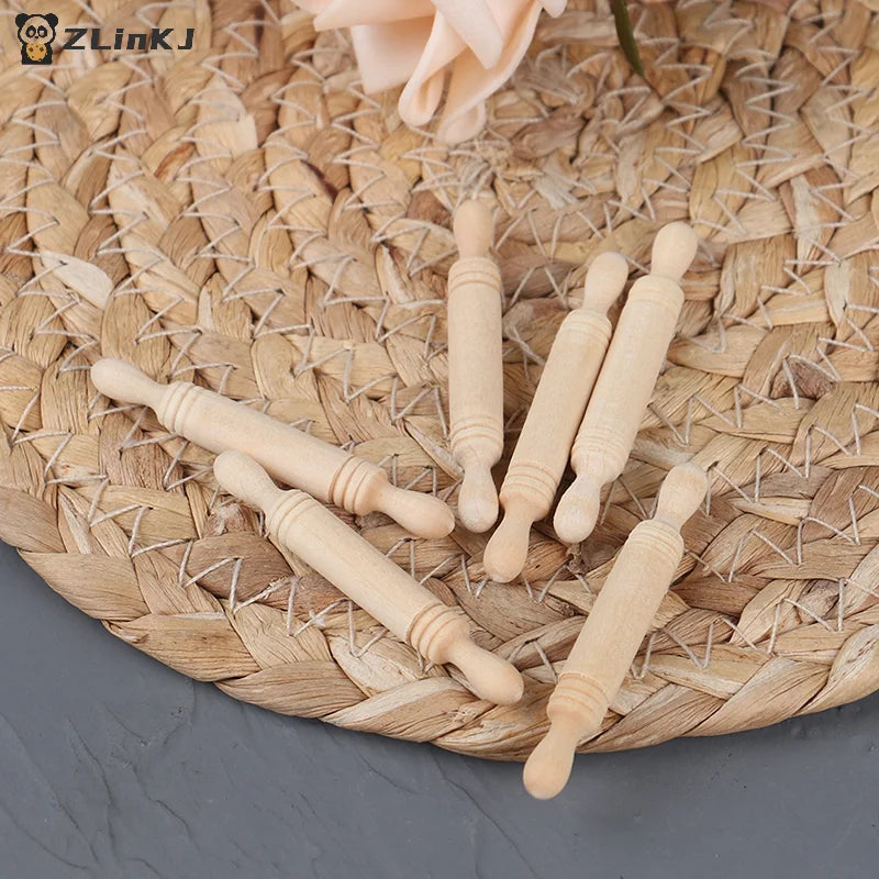 ▶6pcs/set 1:12 Dollhouse Miniatures Wood Rolling Pin Model Kitchen Accessories Zpaxo