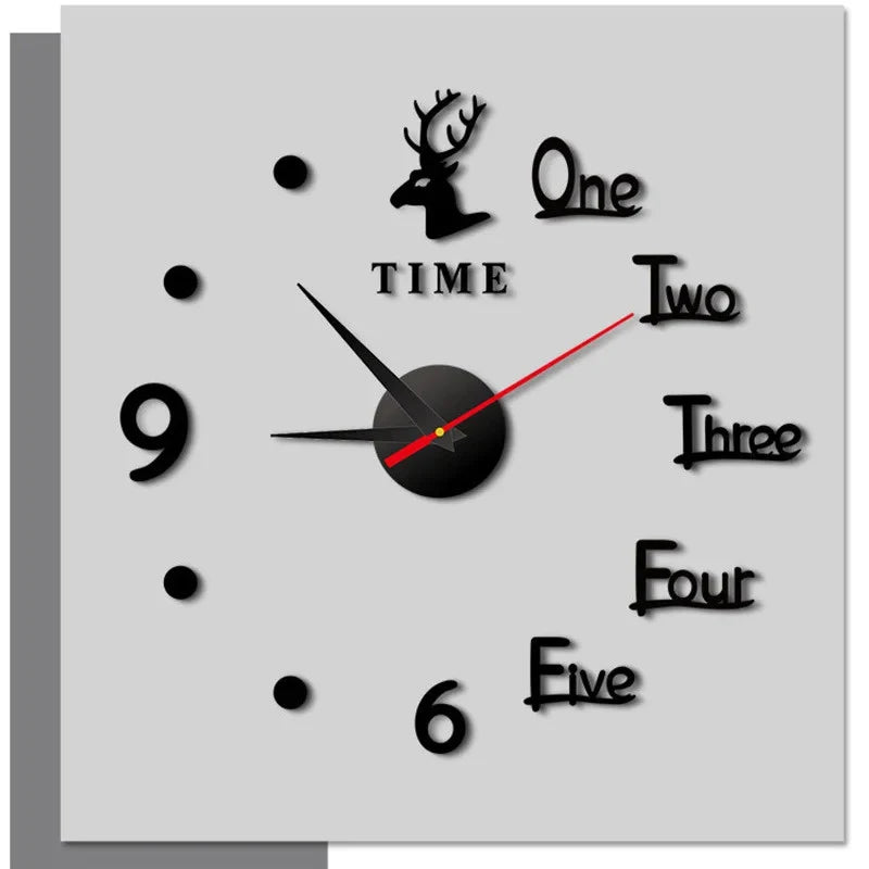 Scandinavian-style Deer Head DIY Wall Clock Minimalist Drill-free