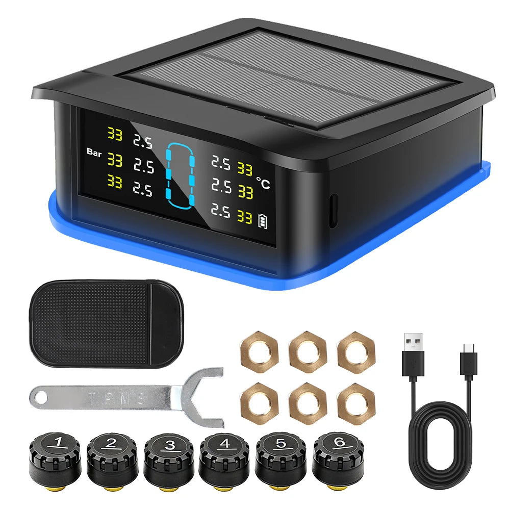 6 External Sensors Digital LCD Display Truck RV TPMS Safety Alarm