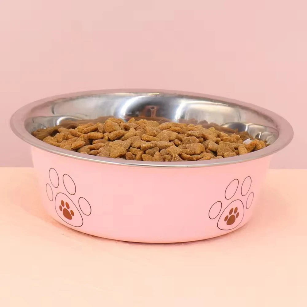 Pet Stainless Steel Footprint Dog Bowl Anti-tip Non-slip Cat Cartoon Zpaxo Pink XL
