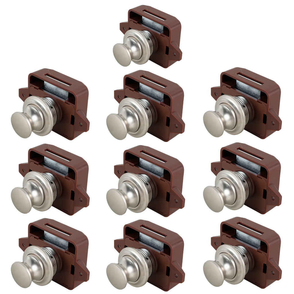 10Pcs Push Button Latch Keyless Cupboard Locks Elegant Cabinet Door Catch Decorative Push Button Latch Door Catch for RV Drawer Zpaxo Brown
