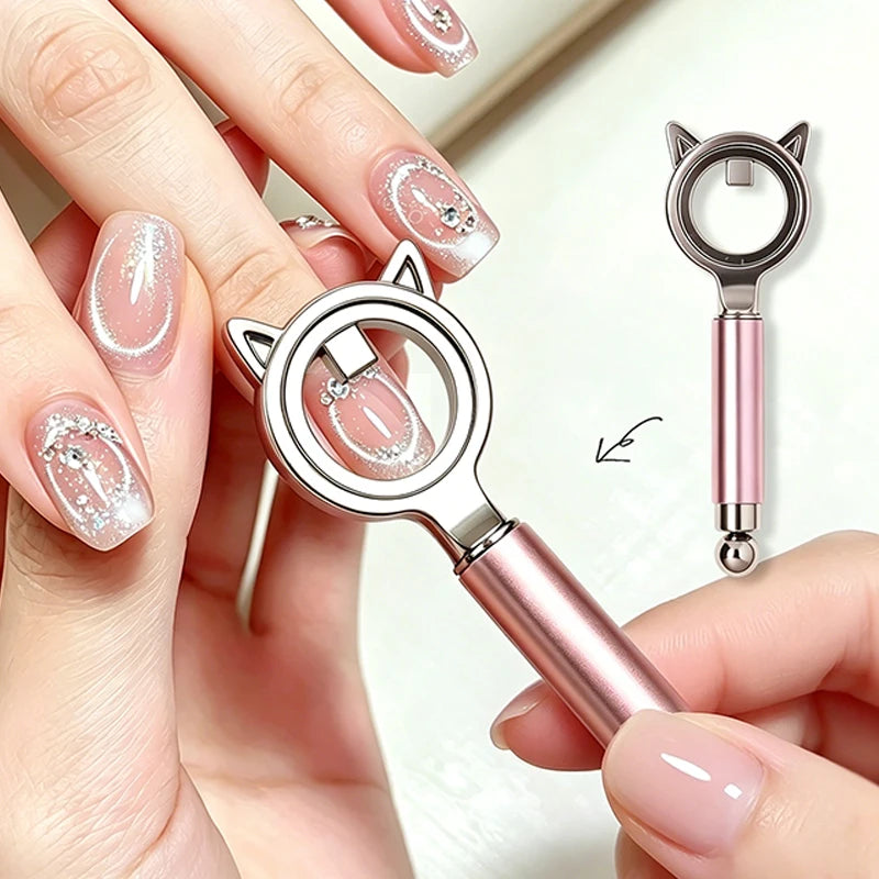 Double-headed Cat Eye Nail Art Magnetic Tool Suck Hollow Effect Circular Cat Eye Magnet Ring With Handle For Gel Nail Polish Zpaxo A-Pink