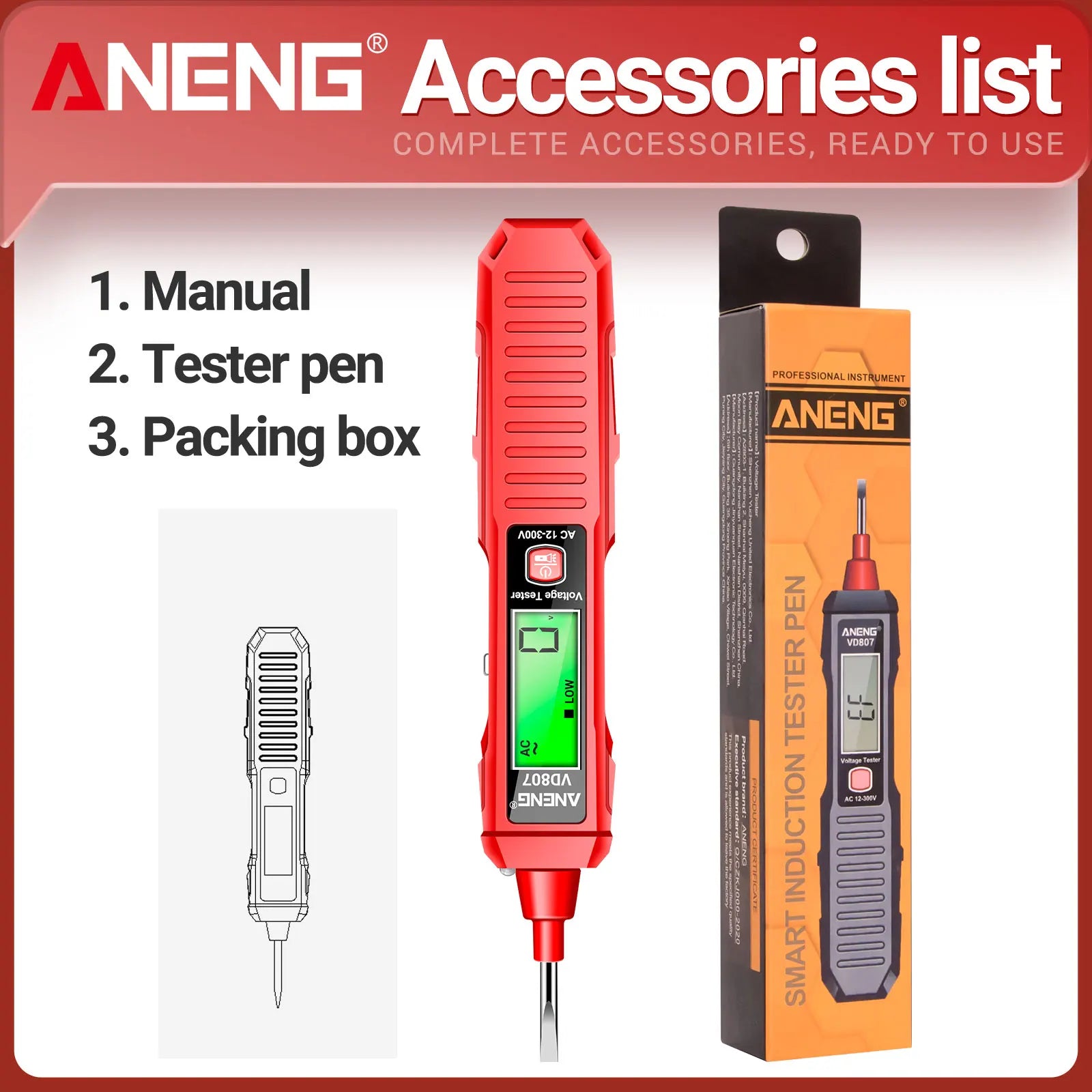 Noncontact AC Voltage Test Pen LCD ANENG VD807 NCV Induction Live